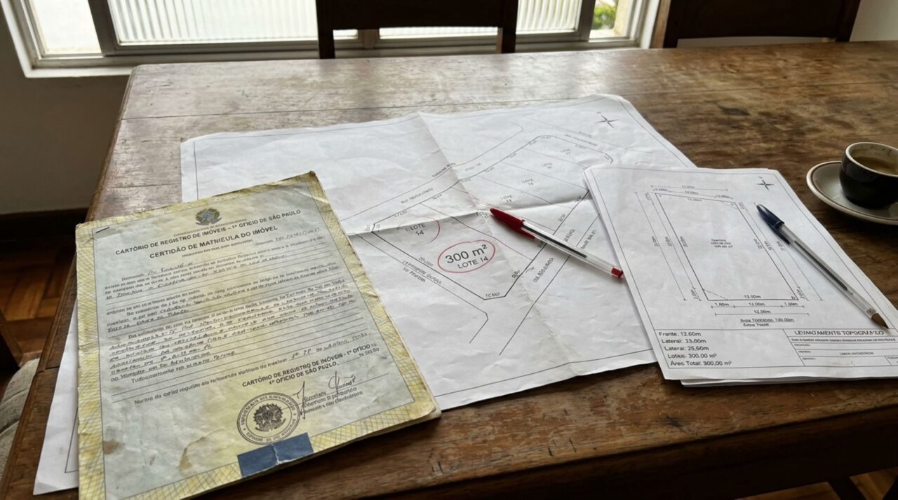 Homem compra terreno com 300 metros quadrados no contrato, termina a casa e descobre, ao preparar a venda, que o levantamento identifica uma área menor entre as divisas existentes