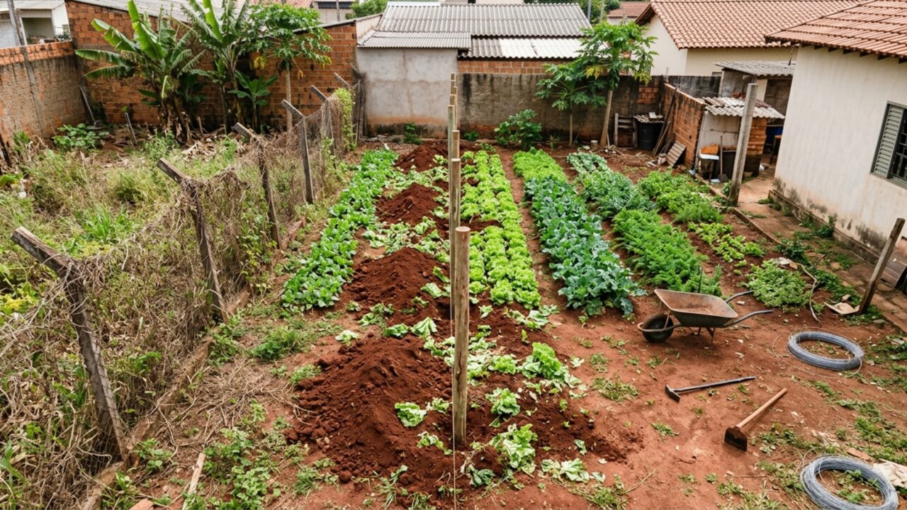 Família troca a cerca e avança sobre uma horta, mas se recusa a parar a obra porque considera que as estacas antigas estavam no lugar errado
