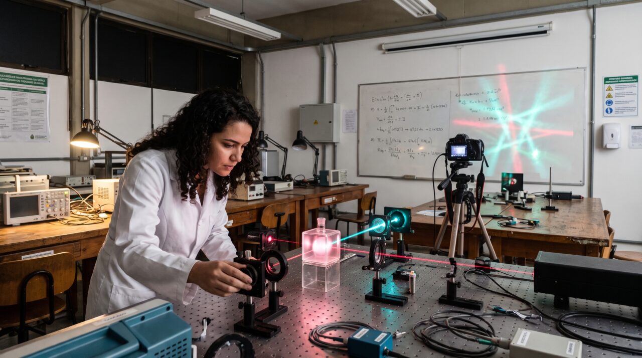 Uma única fotografia começou a revelar a frequência exata de um laser porque o desenho de luz gira quando a cor muda