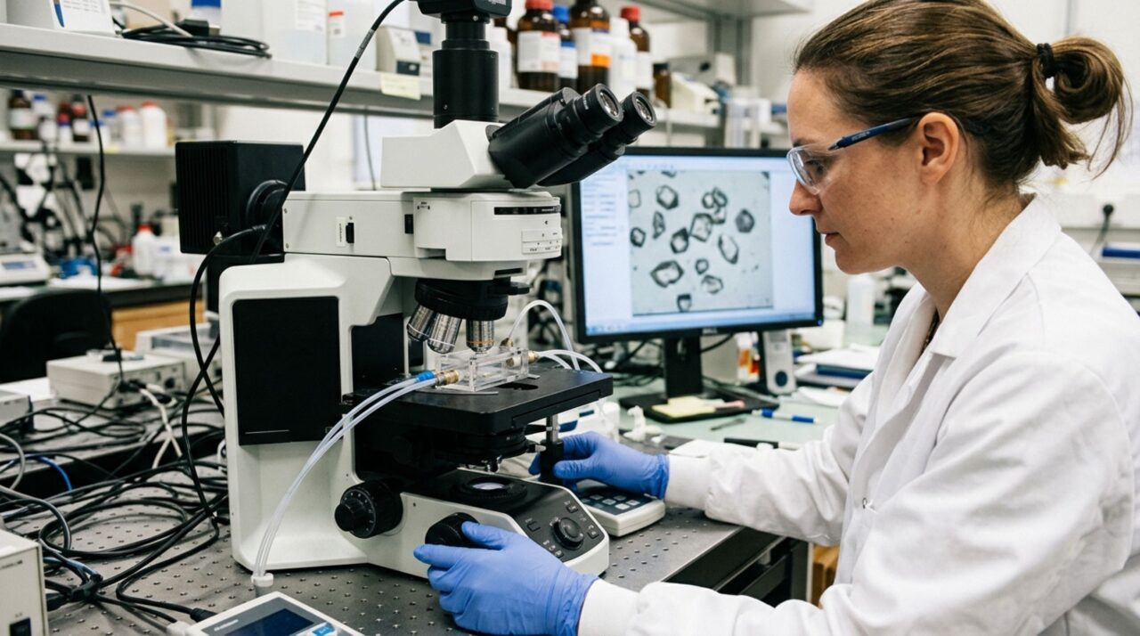 Microscopia confocal permite acompanhar mudanças em cristais microscópicos durante a exposição controlada ao vapor de solvente