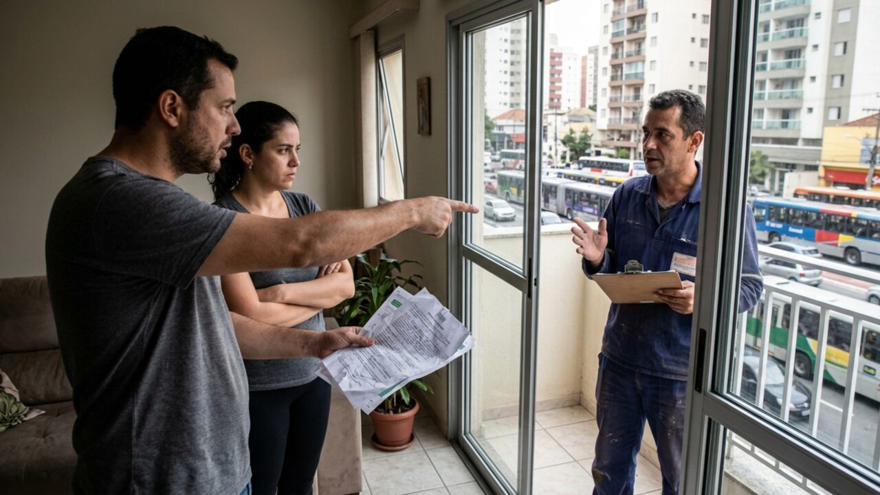 Casal contrata a troca das janelas para reduzir o barulho da rua, mas continua ouvindo o trânsito e descobre que a proposta assinada descreve um vidro diferente daquele apresentado durante a venda
