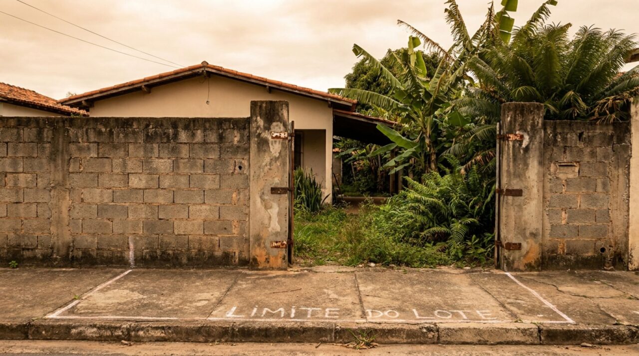 Família compra lote com muro pronto, constrói a casa dentro do fechamento e descobre, ao instalar o portão, que os pilares da entrada foram erguidos além do alinhamento permitido