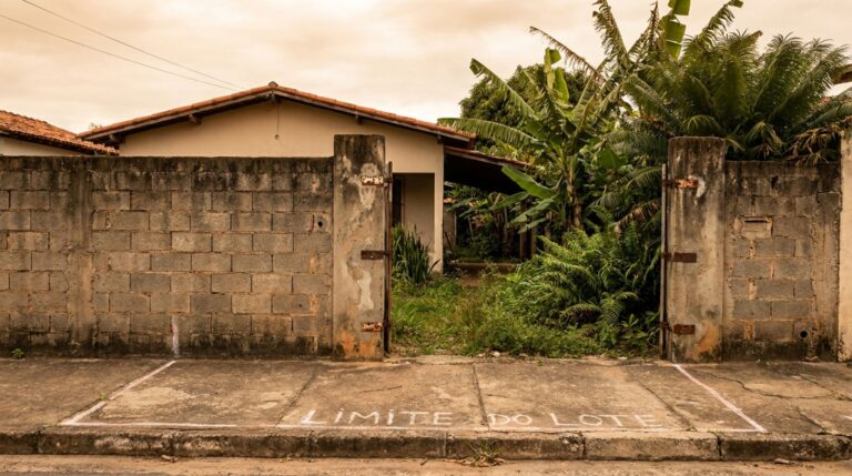 Família compra lote com muro pronto, constrói a casa dentro do fechamento e descobre, ao instalar o portão, que os pilares da entrada foram erguidos além do alinhamento permitido