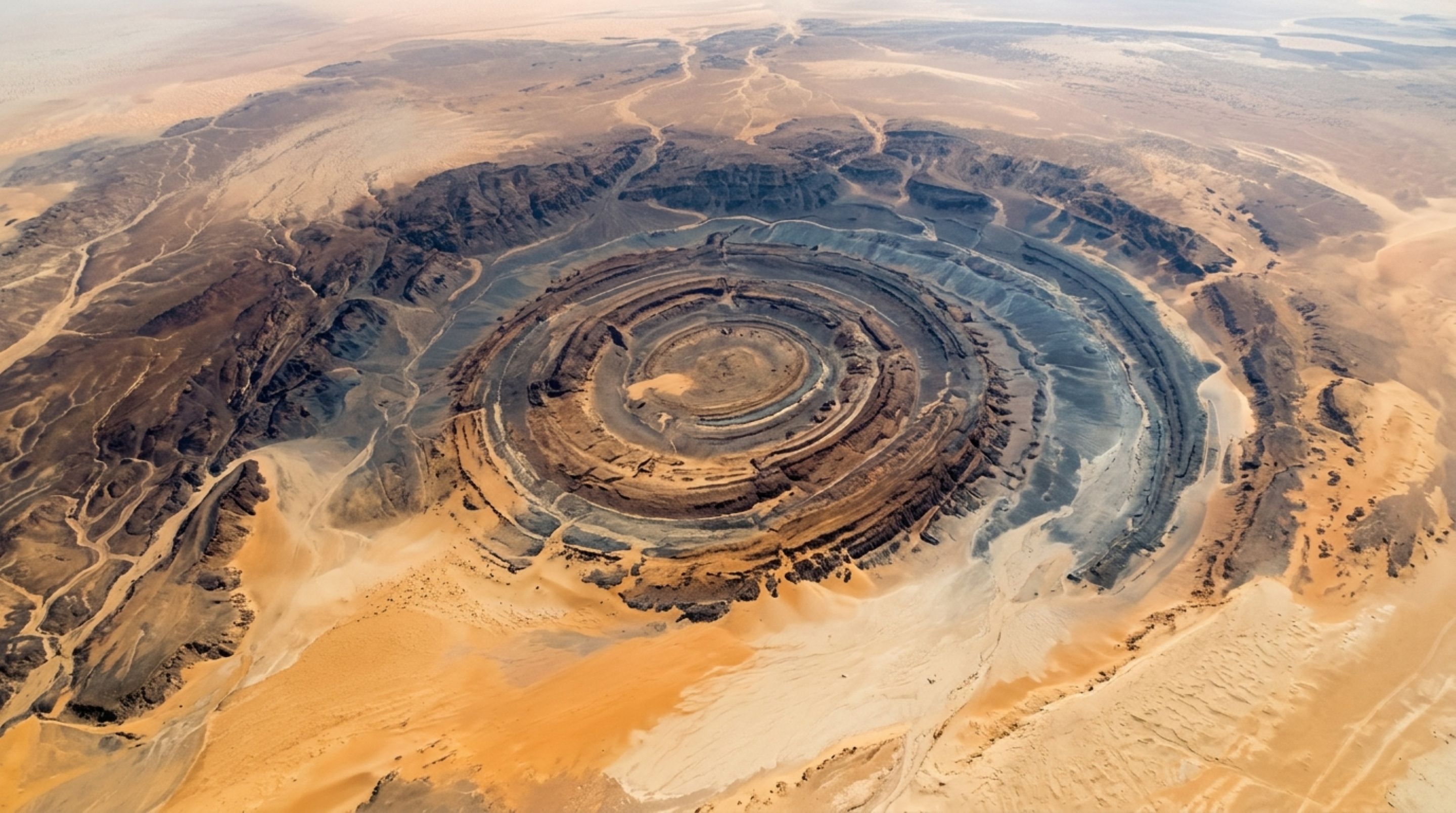 Um círculo de 40 km no meio do Saara parece a cicatriz de um impacto vista do espaço, mas sua verdadeira origem vem de rochas empurradas de baixo para cima