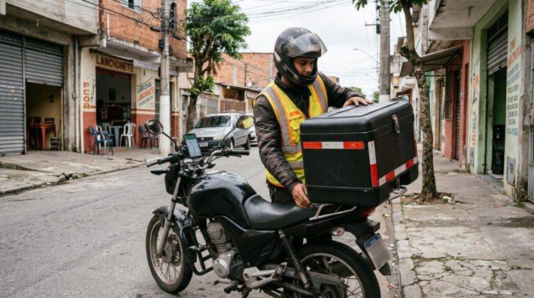 Motociclista começa a trabalhar com entregas por aplicativo, instala uma caixa de transporte na moto e descobre que o uso profissional do veículo pode exigir cuidados além daqueles de uma viagem particular