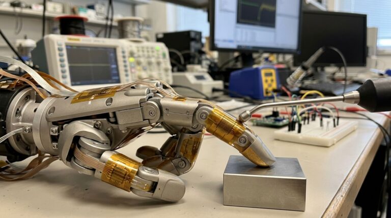 Sensor tátil artificial integra componentes eletrônicos capazes de distinguir diferentes intensidades e padrões de pressão em sistemas robóticos