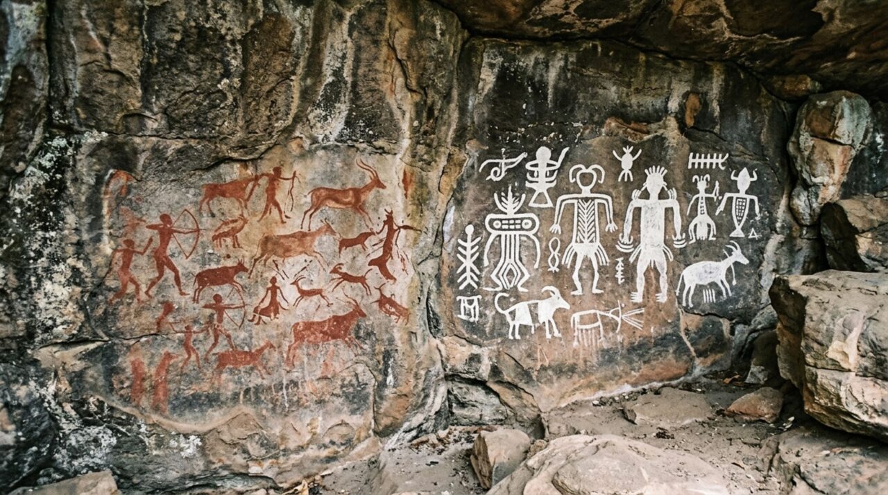 Pinturas vermelhas e brancas registram tradições culturais distintas