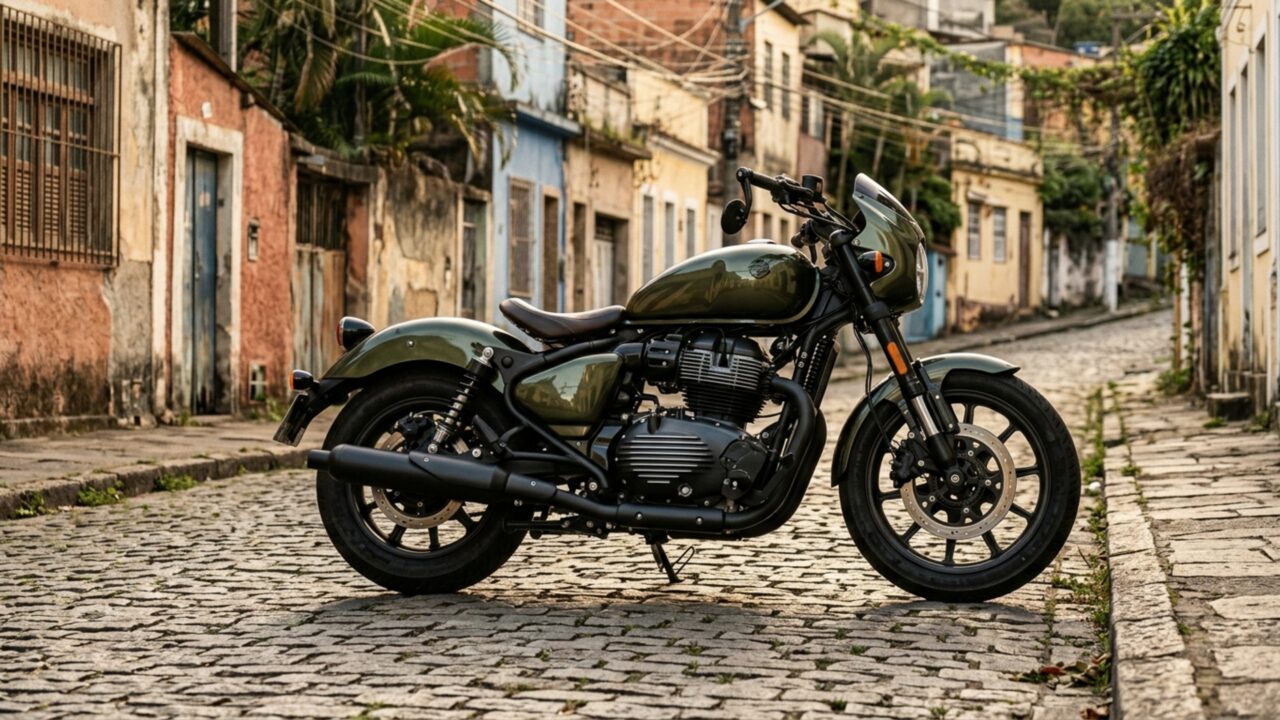 Visual de motocicleta custom esconde um motor bicilíndrico de 648 cilindradas e 47 cv que acompanha freios ABS, seis marchas e consumo declarado de 22 km/l
