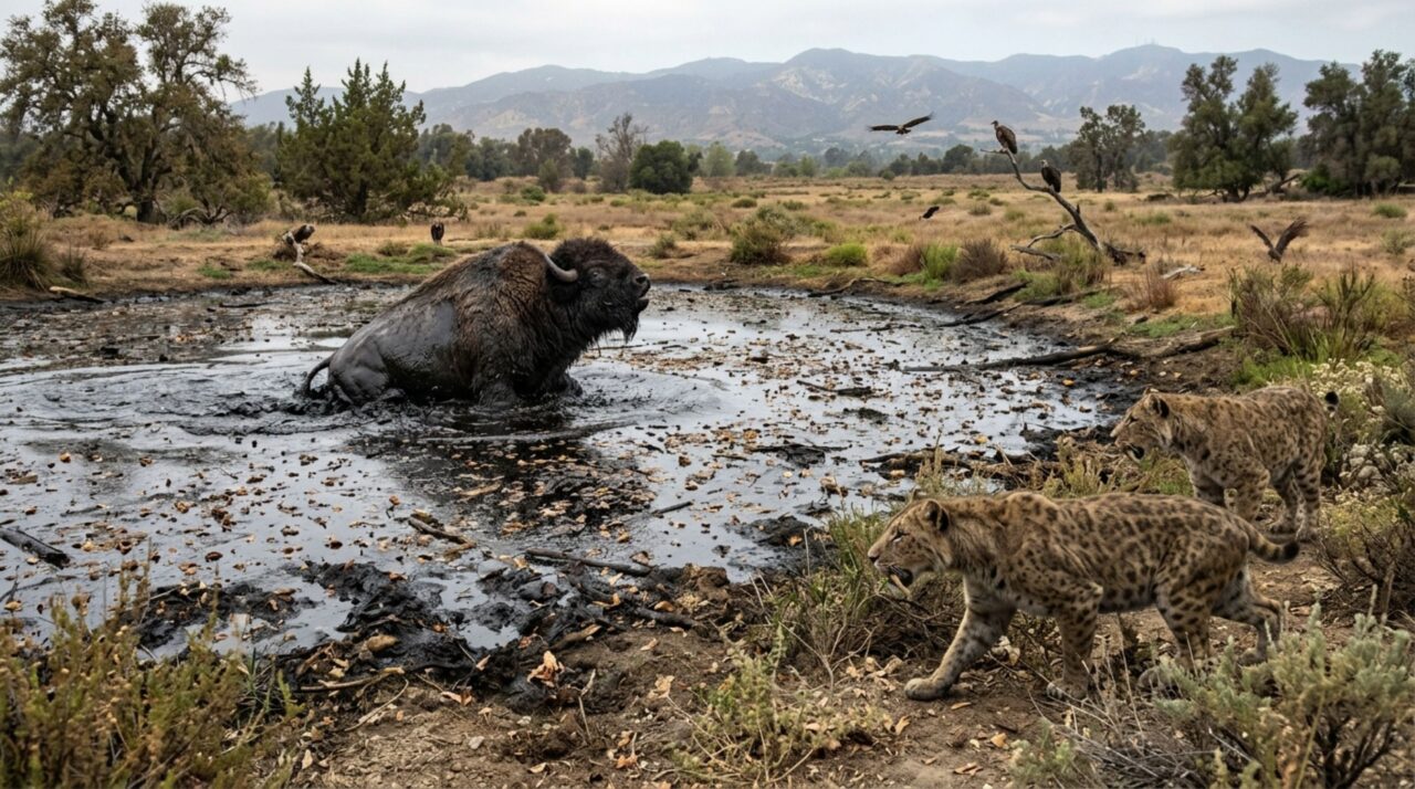 O asfalto natural que prendeu mamutes e também atraiu predadores, criando uma coleção fóssil incomum no coração de Los Angeles