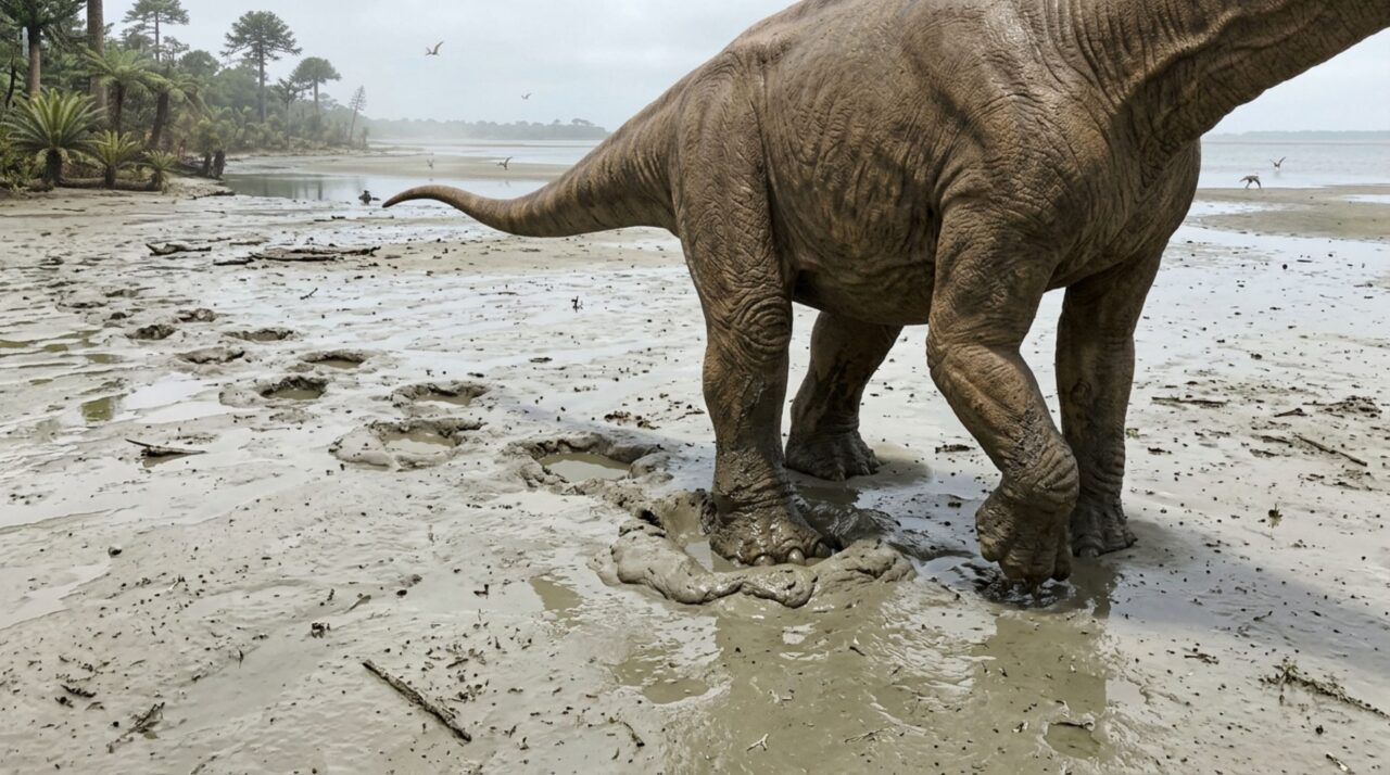 Dinossauros saurópodes deixaram impressões na lama calcária que posteriormente se transformaram em registros fósseis