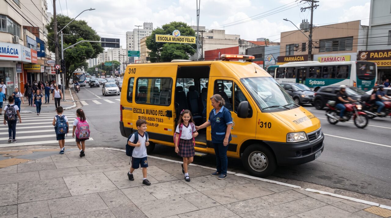 Infração gravíssima cometida por motorista apressado ao ultrapassar van escolar parada