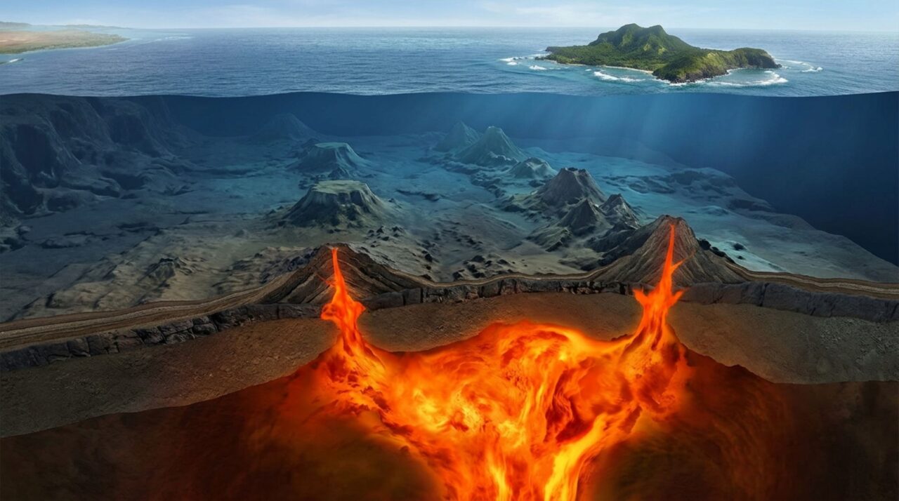 Uma coluna de rocha quente atravessou o fundo do mar e pode ter construído duas cadeias vulcânicas diferentes perto da Austrália