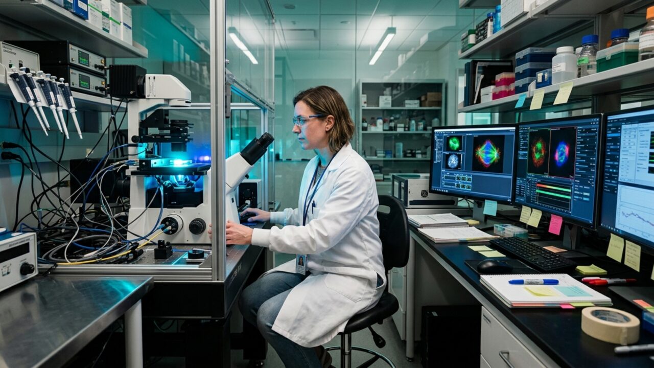 Uma técnica de luz consegue ativar Aurora A no lugar escolhido e observar a maquinaria da divisão celular se organizar ao redor