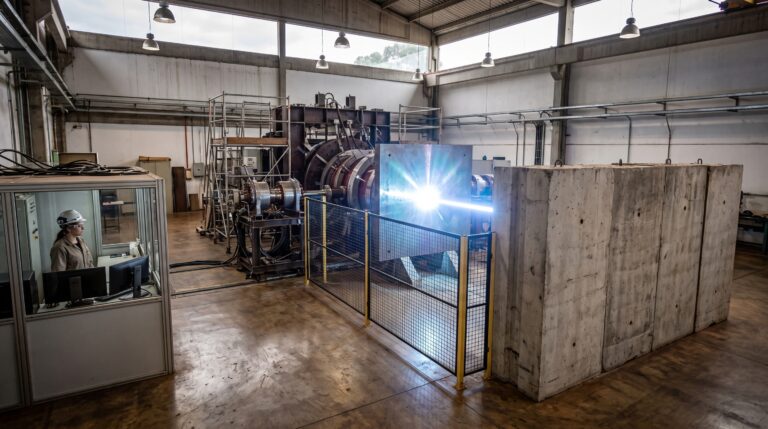 Um feixe artificial atravessou uma parede de concreto e desenhou a sombra de tijolos de chumbo usando partículas que normalmente caem do céu