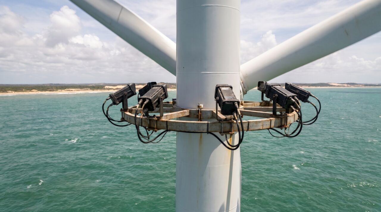 Dezesseis câmeras térmicas vigiaram uma turbina no mar por um ano e conseguiram registrar aves se aproximando das pás mesmo no escuro