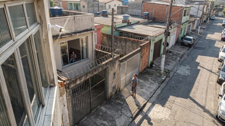 Câmera instalada para vigiar um portão mostra o interior de outra casa, e responsável diz que não vai mudar o ângulo