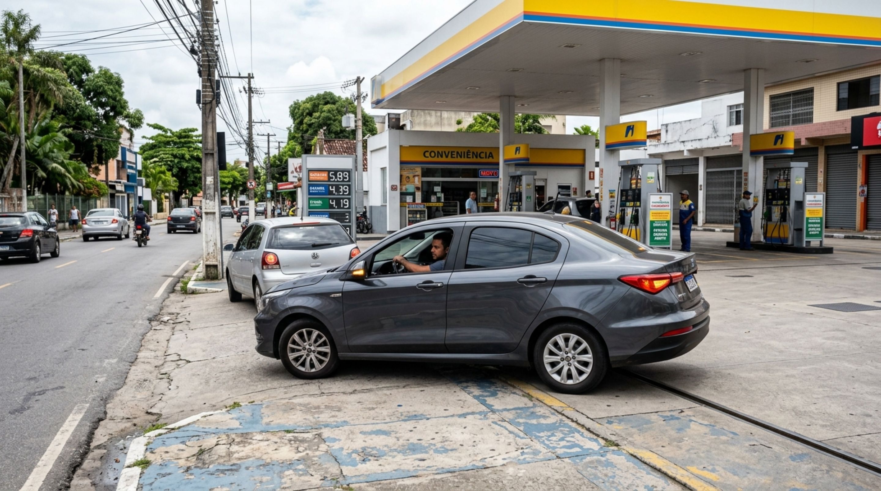 Motorista encosta o carro na entrada de um posto de combustível para esperar um amigo e descobre que poucos minutos podem ser suficientes para criar uma infração