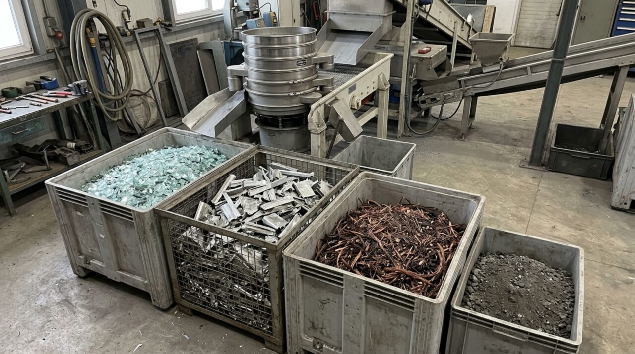 Vidro, alumínio, cobre e frações contendo silício seguem rotas de recuperação diferentes após a separação industrial