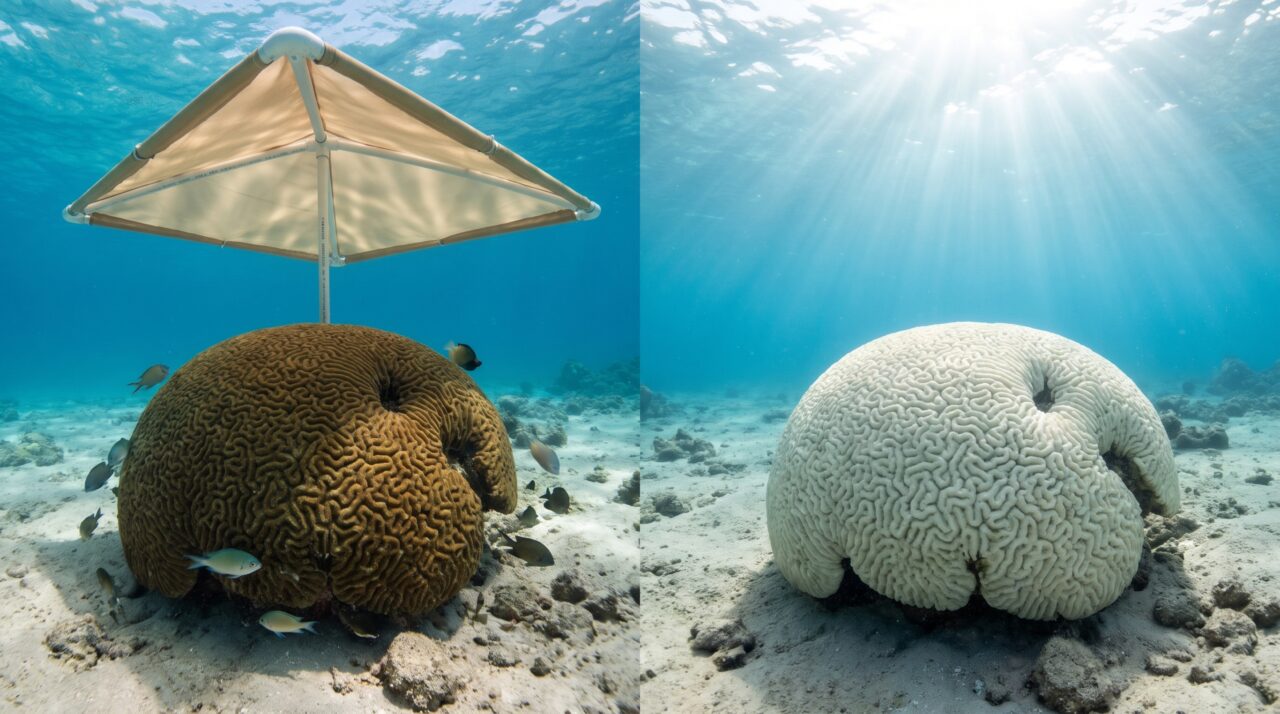 Guarda-sóis subaquáticos reduziram o branqueamento de corais durante o verão mais quente das Florida Keys, mostra teste real no oceano
