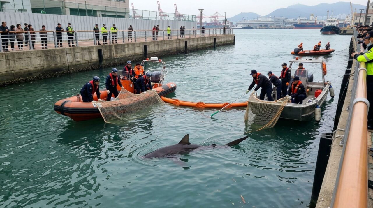 Equipes de resgate realizaram operações com redes e embarcações para tentar devolver Bukangi ao oceano