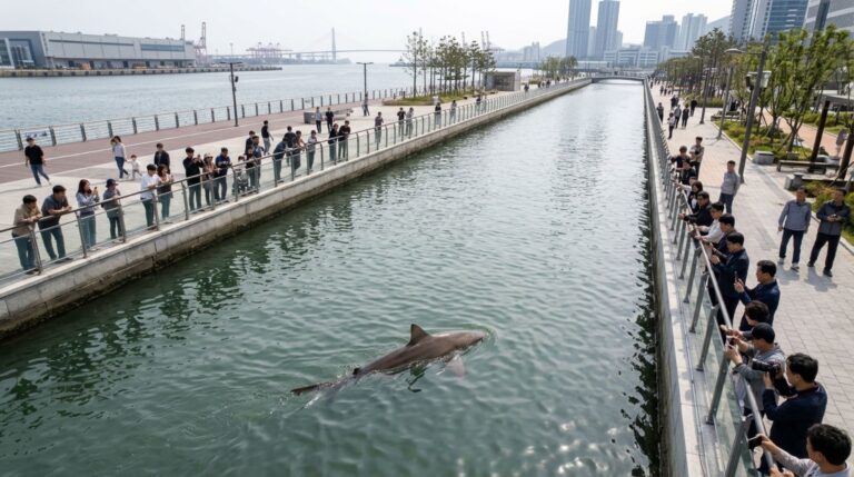 Tubarão-sombrio apelidado de Bukangi atraiu visitantes após permanecer mais de um mês em um canal urbano de Busan