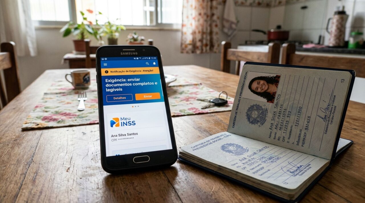 Segurada envia fotos cortadas da carteira de trabalho no Meu INSS, acredita que concluiu o pedido e encontra uma exigência para apresentar os documentos completos e legíveis