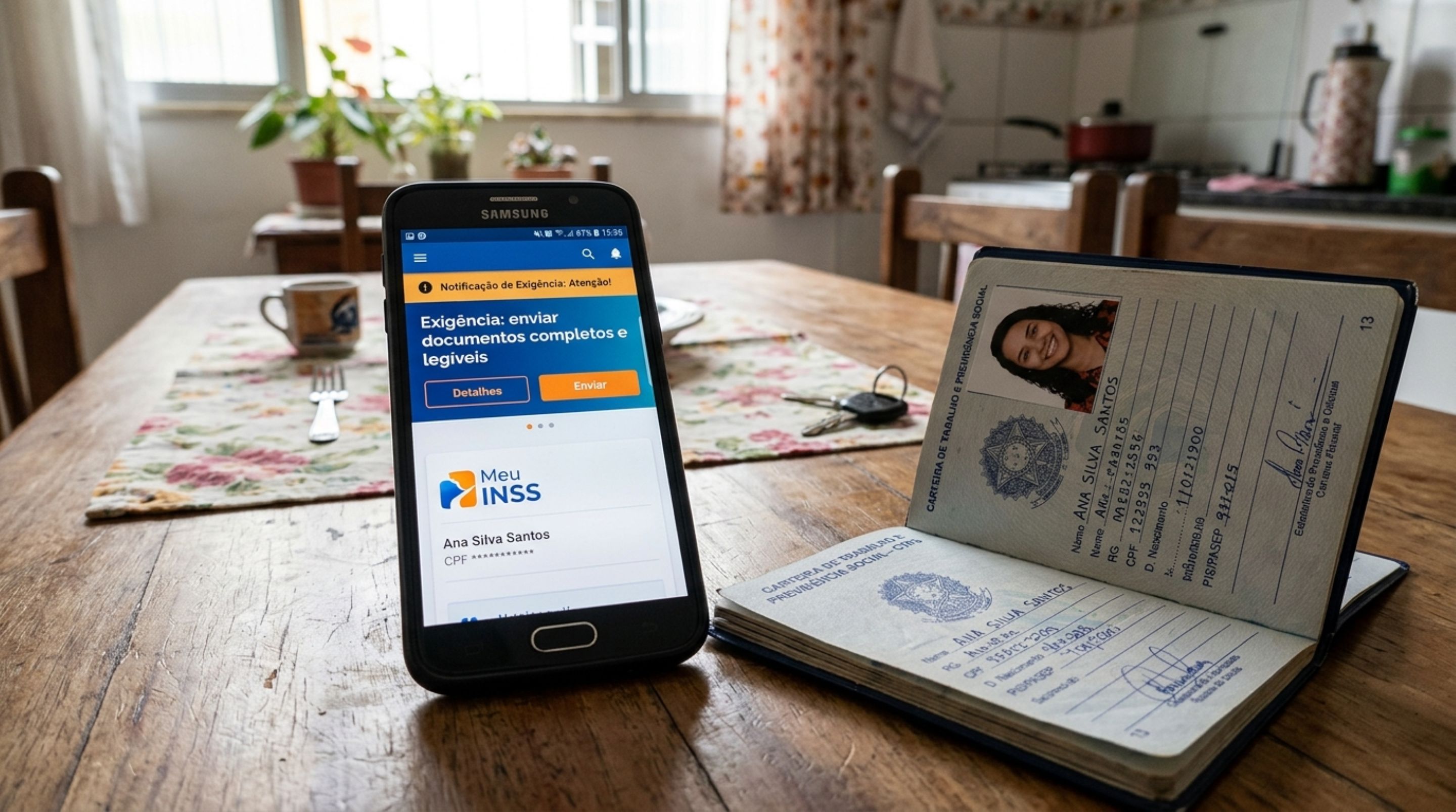 Segurada envia fotos cortadas da carteira de trabalho no Meu INSS, acredita que concluiu o pedido e encontra uma exigência para apresentar os documentos completos e legíveis