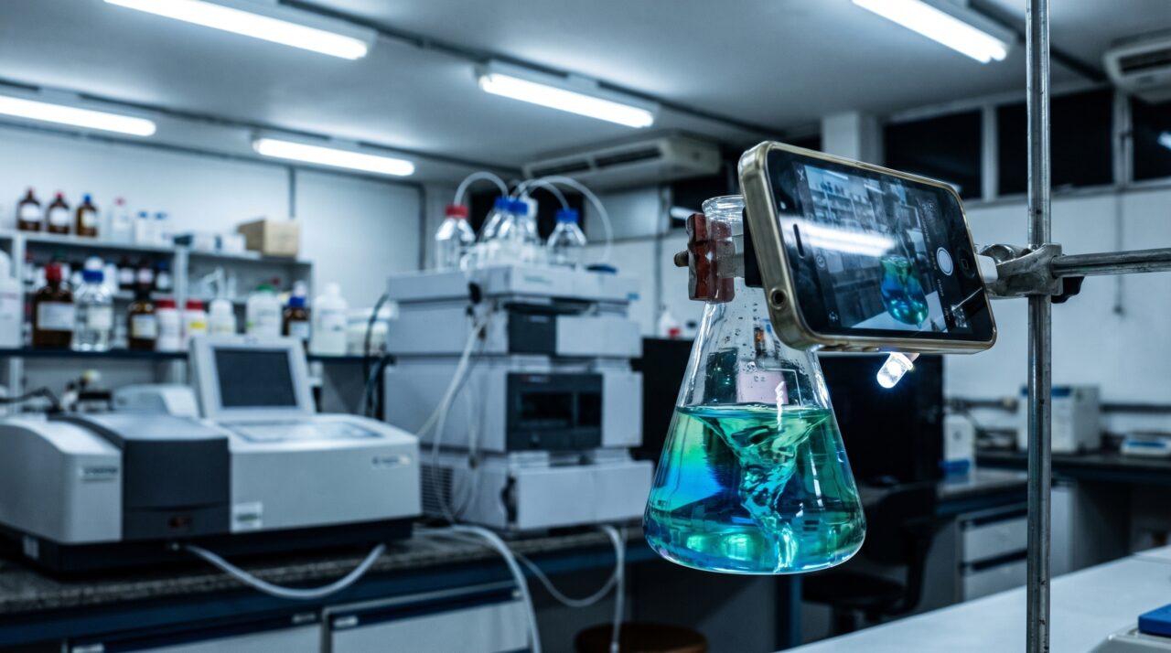 Uma câmera de iPhone acompanhou partículas nascendo dentro de um frasco e ajudou a resolver um problema que normalmente exige instrumentos especializados