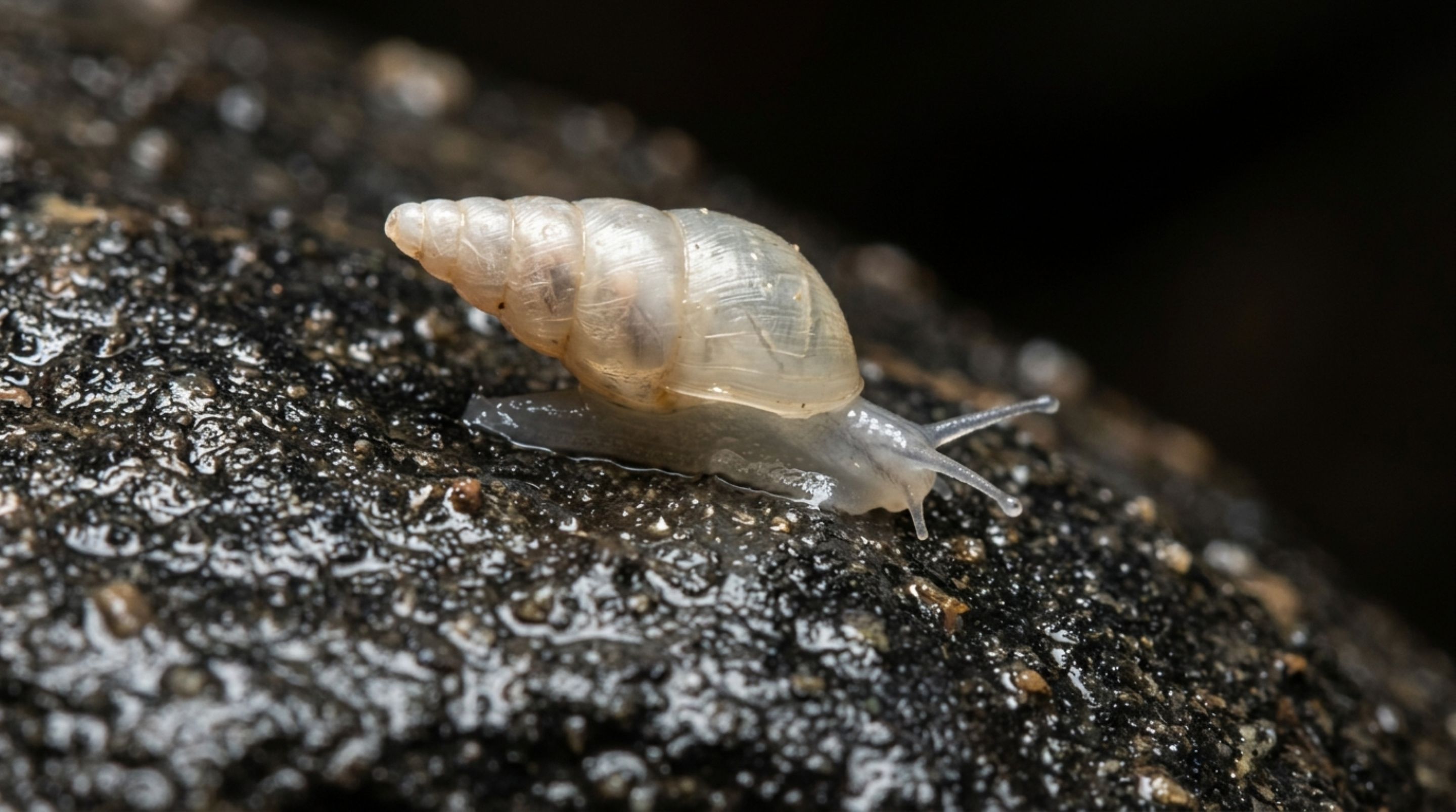 Um caracol quase transparente perdeu os olhos no escuro e apareceu a mais de 2 mil metros de altitude dentro de uma caverna chinesa