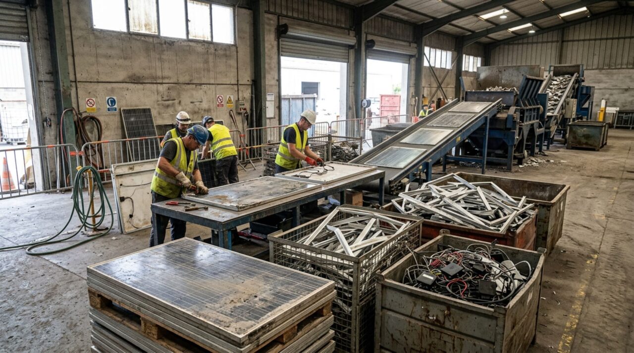 Fábrica separa vidro, alumínio e metais de painéis solares descartados e recupera até 95% dos materiais