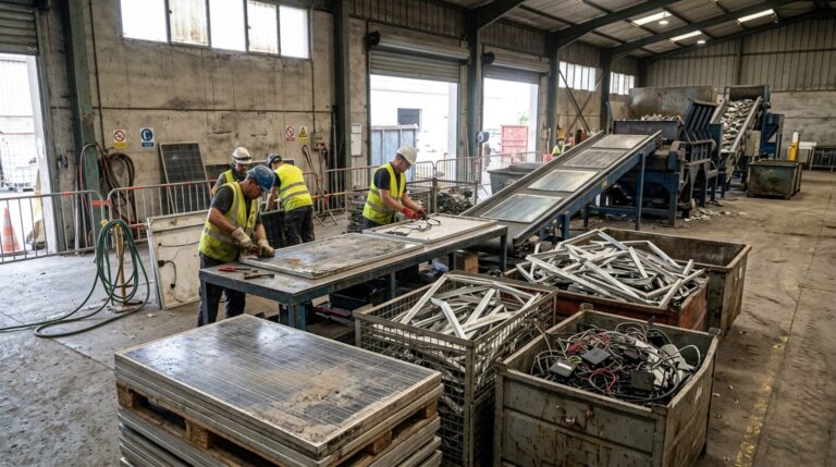 A linha de Rousset foi projetada para separar e valorizar grande parte da massa dos módulos fotovoltaicos descartados