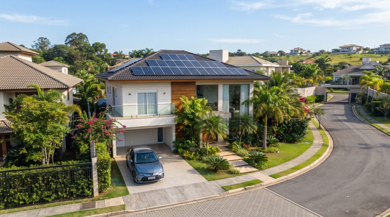 Casal instala placas de energia solar no telhado compartilhado de um condomínio de casas geminadas sem aprovação; vizinhos exigem a retirada da estrutura com base na lei civil, que veda alteração de áreas comuns sem votação em assembleia