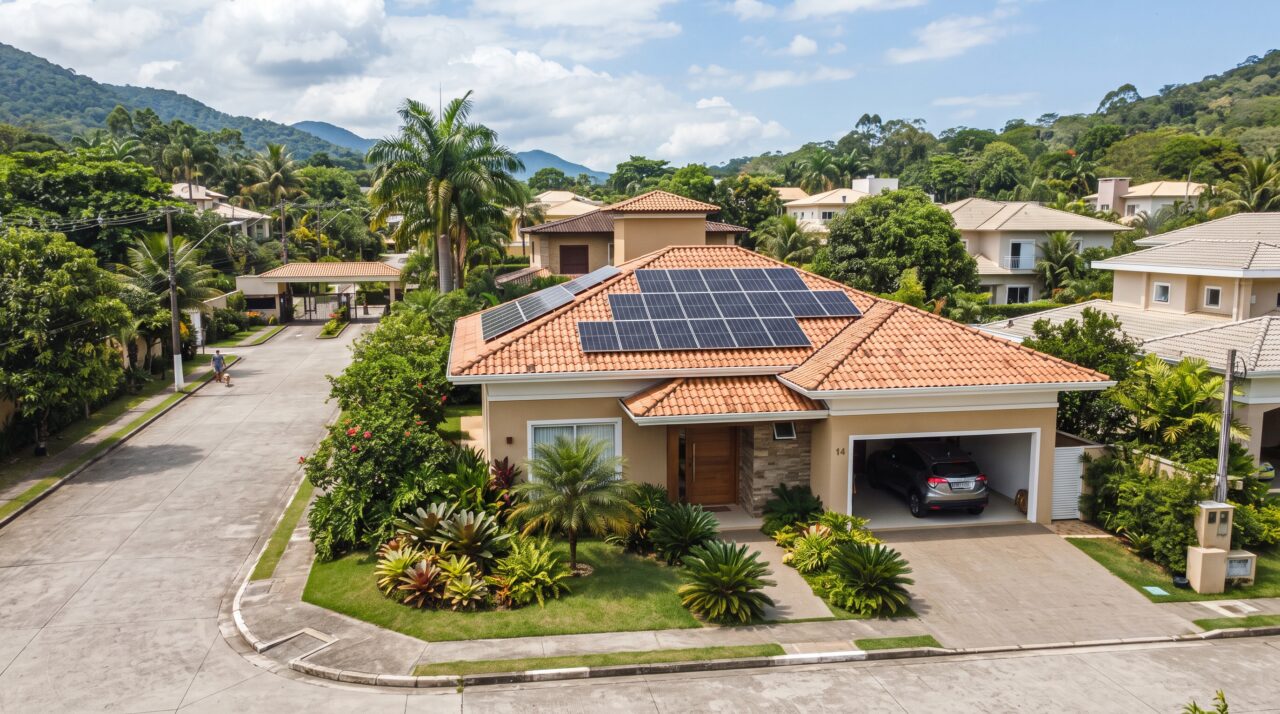 Instalação irregular de energia solar em telhado compartilhado de condomínio.
