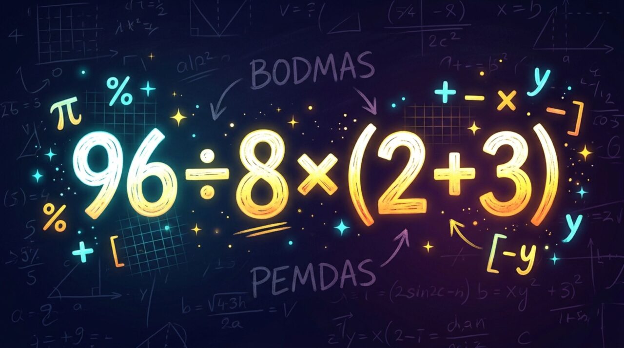 Resolva 96 ÷ 8 × (2 + 3) e descubra se você ainda lembra as regras aprendidas na escola