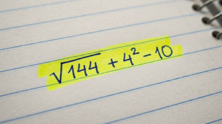 Sem abrir a calculadora do celular, resolva a expressão √144 + 4² − 10 e teste sua memória das aulas de matemática