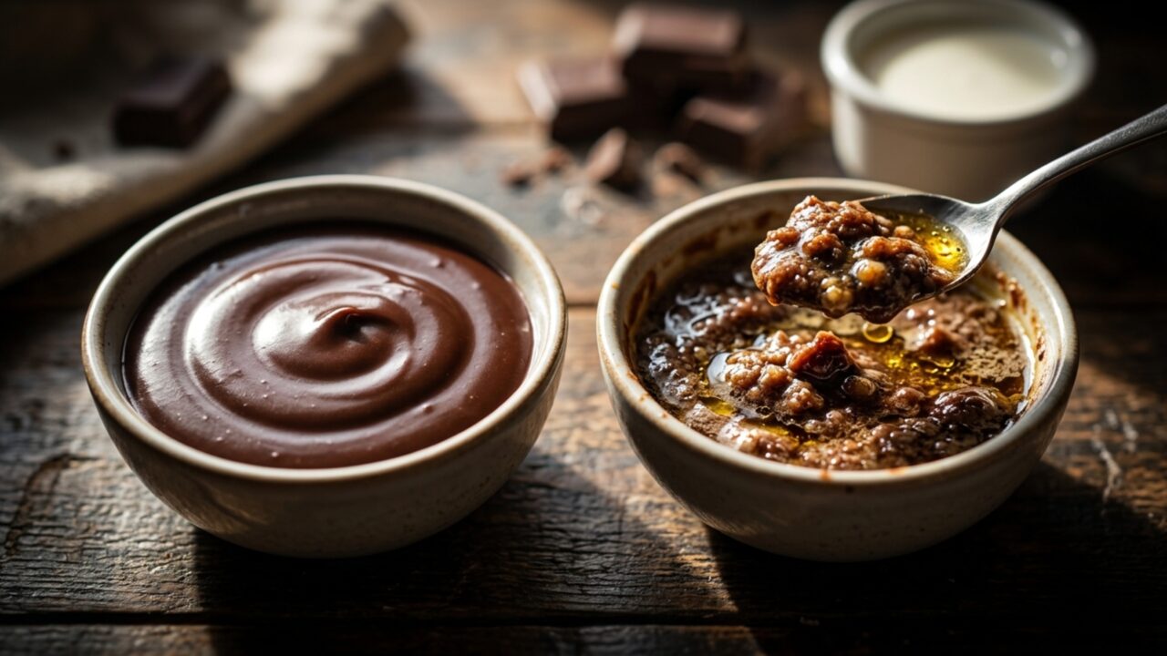 A ganache parece perdida quando fica oleosa e granulada, mas acrescentar mais chocolate pode piorar justamente o desequilíbrio da mistura