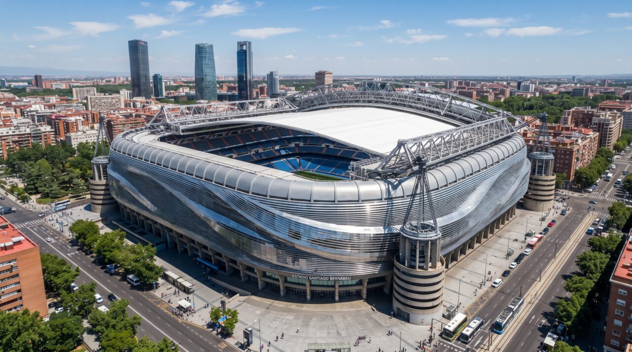 Com uma fachada metálica retrátil e um sistema de gramado subterrâneo inédito, a reforma de quase 1 bilhão de euros transformou o histórico templo do futebol espanhol em uma arena futurista