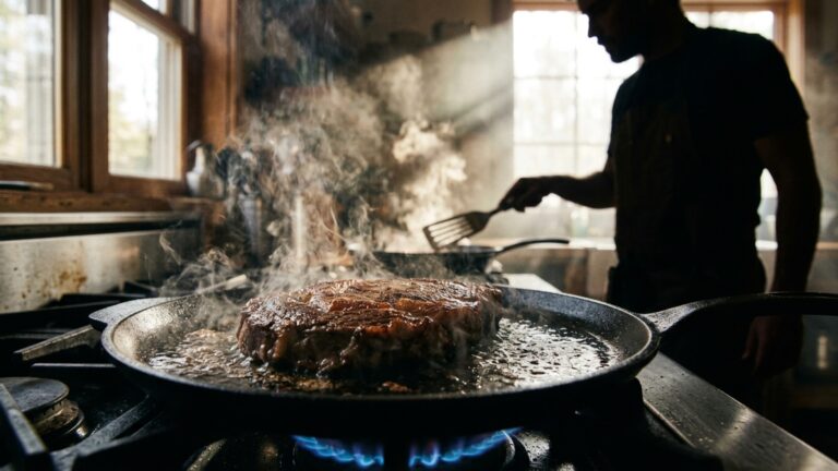 O bife não precisa de mais óleo para criar uma boa crosta: frigideira quente e carne seca são os detalhes que mudam o resultado