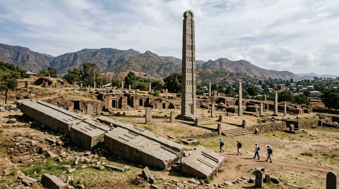 Obeliscos gigantes se erguem onde um reino africano se projetou entre Roma e Pérsia e Aksum preserva túmulos e estelas monolíticas