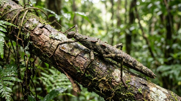 O bicho-pau Anchiale robusta, identificado em Queensland, apresenta corpo alongado e robusto e pertence a um grupo de insetos conhecido pela camuflagem