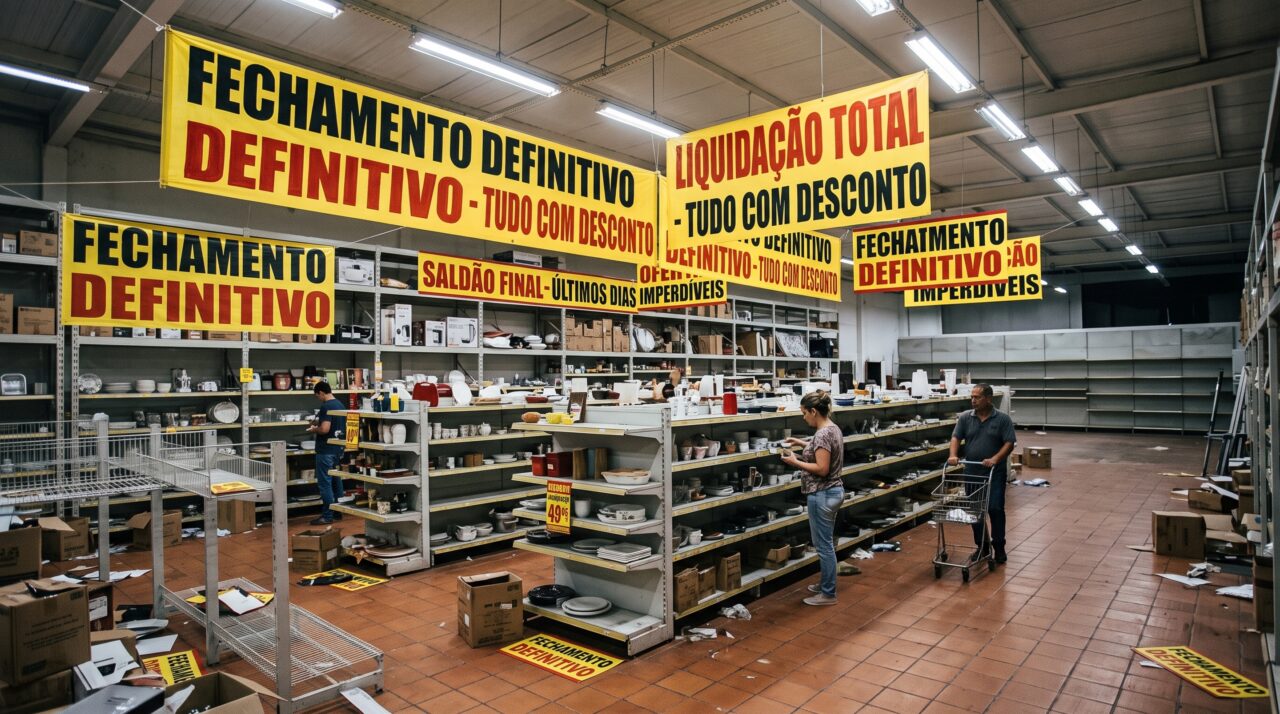 Depois de mais de 50 anos vendendo artigos para casa, rede com 82 lojas entra em falência e termina em liquidação, porque dívida elevada, inflação e queda de demanda impedem que a segunda tentativa de reorganização mantenha as portas abertas