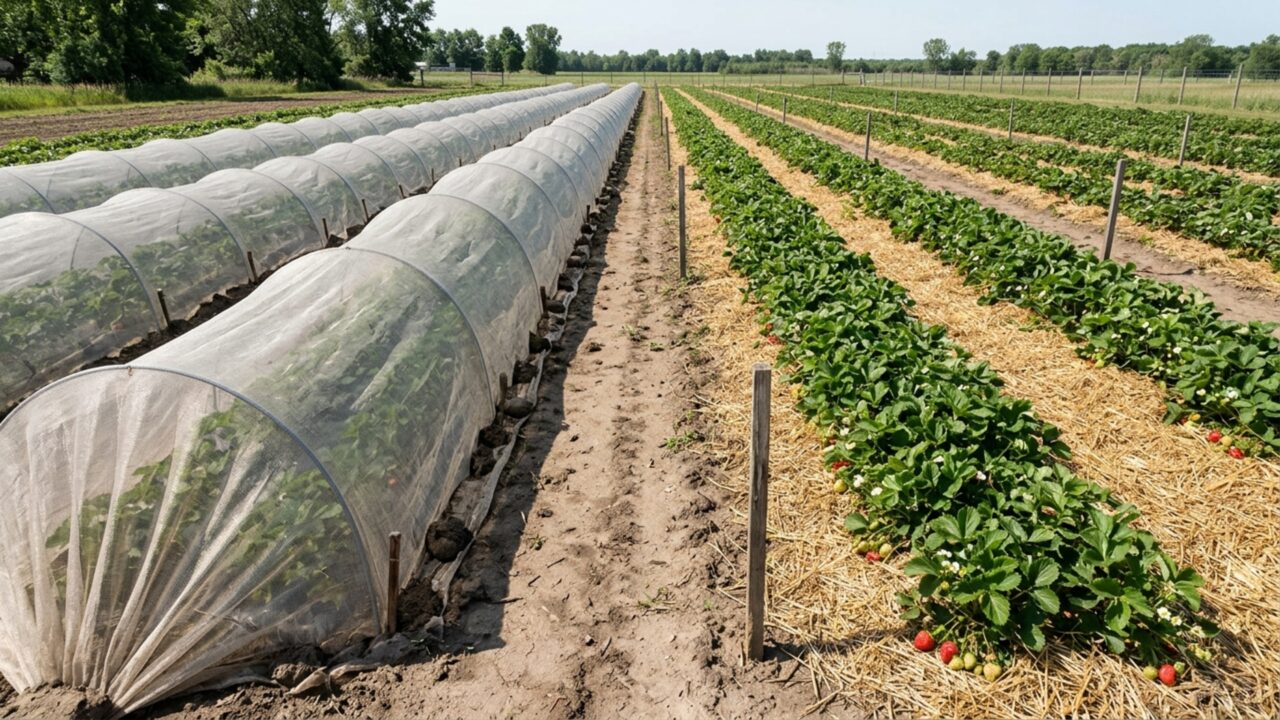 Uma espécie de tecido criada para proteger plantações elevou a produção de morangos em até 3,56 vezes sem bloquear chuva e luz