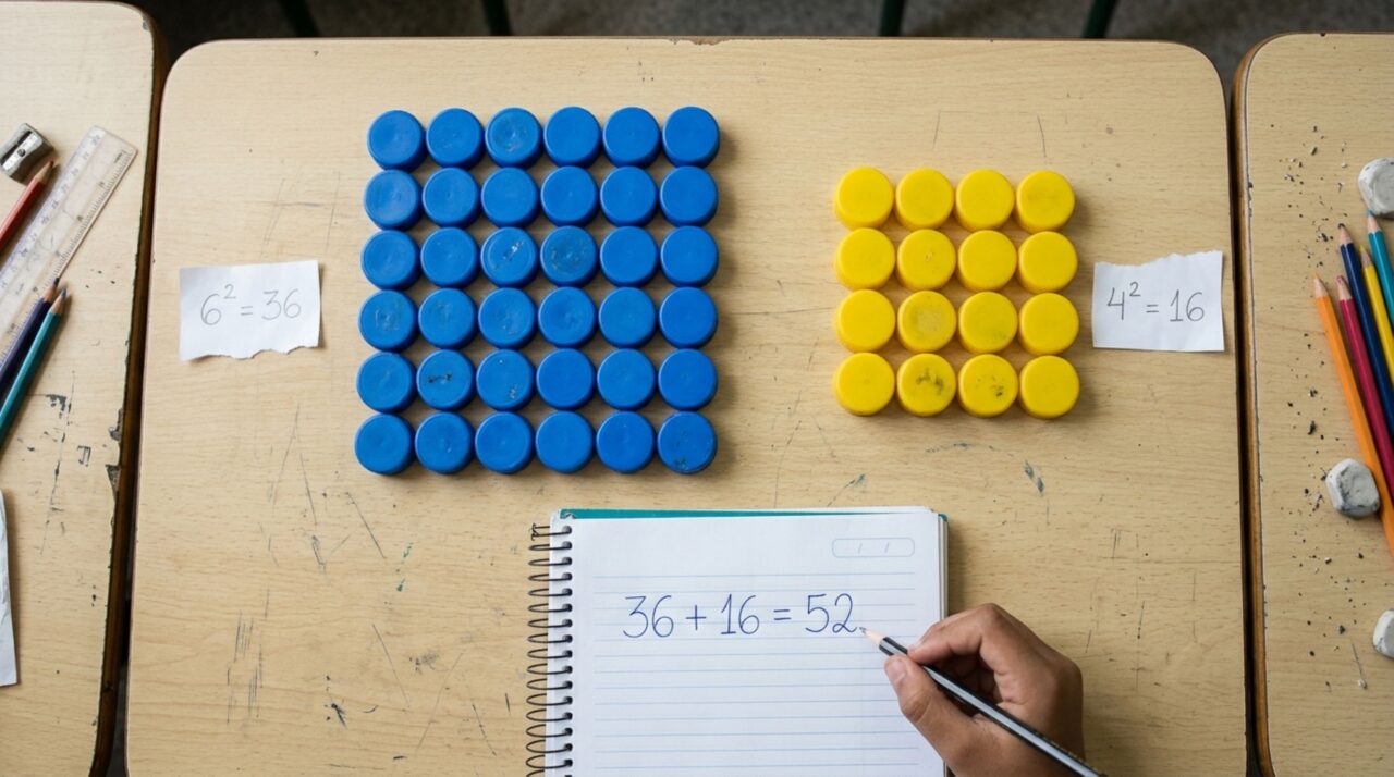 Resolva (6² + 4²) ÷ (13 − 9) em menos de 33 segundos e vença o desafio