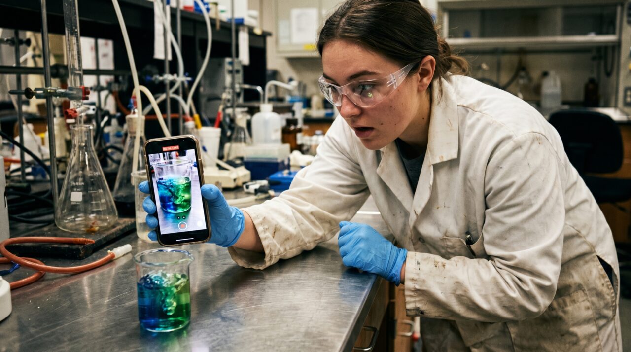Uma câmera de iPhone acompanhou partículas nascendo dentro de um frasco e ajudou a resolver um problema que normalmente exige instrumentos especializados
