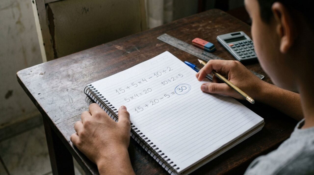 Quanto dá 15 + 5 × 4 − 10 ÷ 2? A conta parece simples, mas um detalhe na ordem muda o resultado