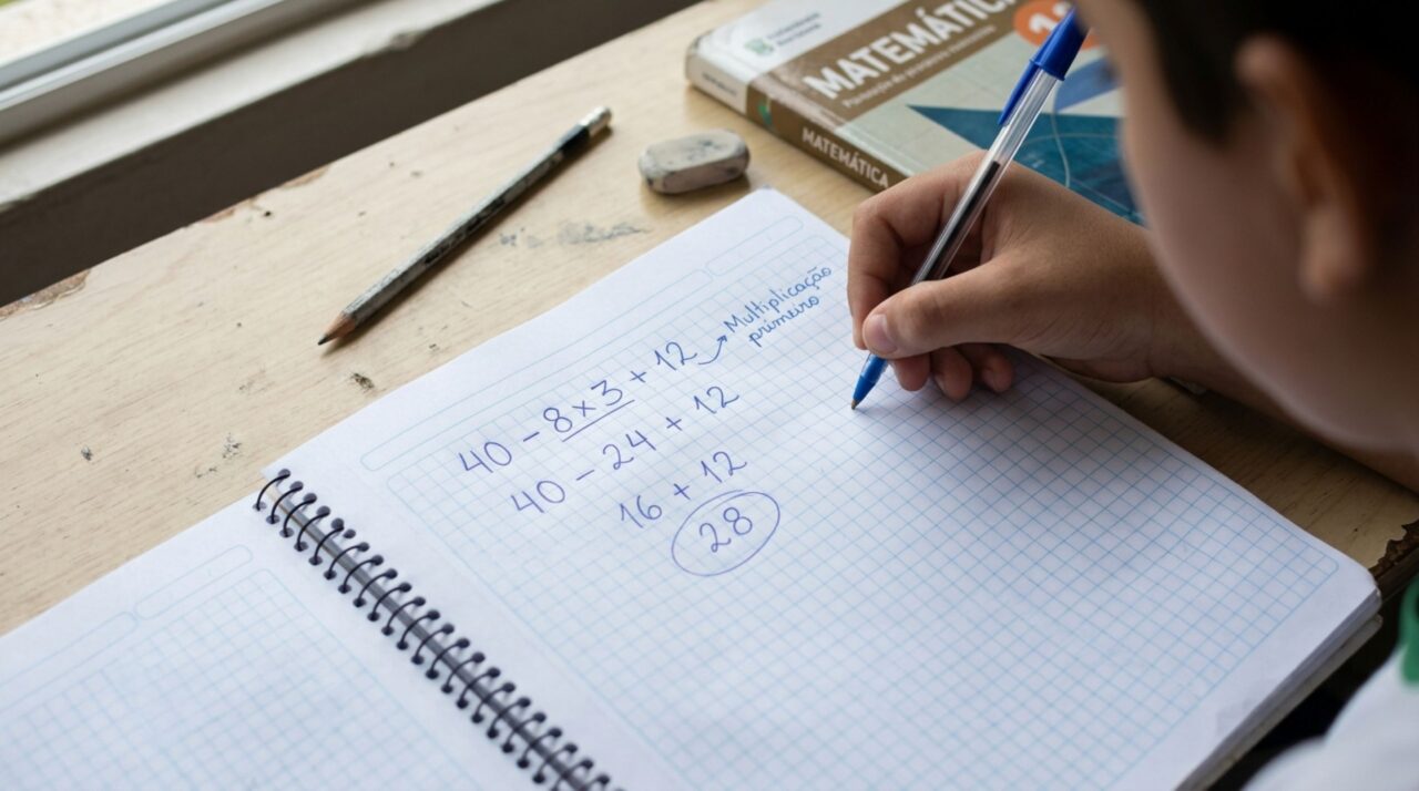 Você se lembra da regra para calcular 40 − 8 × 3 + 12?