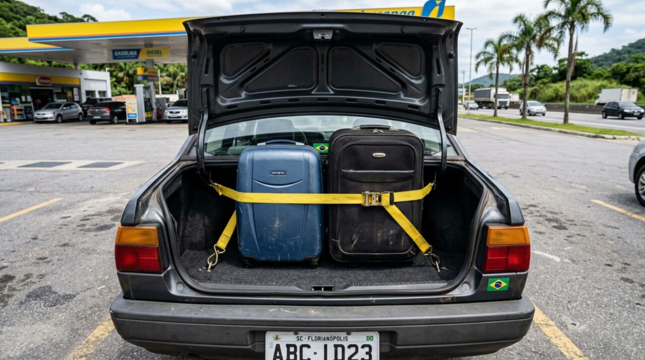 Família para no acostamento para reorganizar malas que estavam soltas, percebe o risco dentro do carro e descobre por que a bagagem deveria ter sido conferida antes da viagem