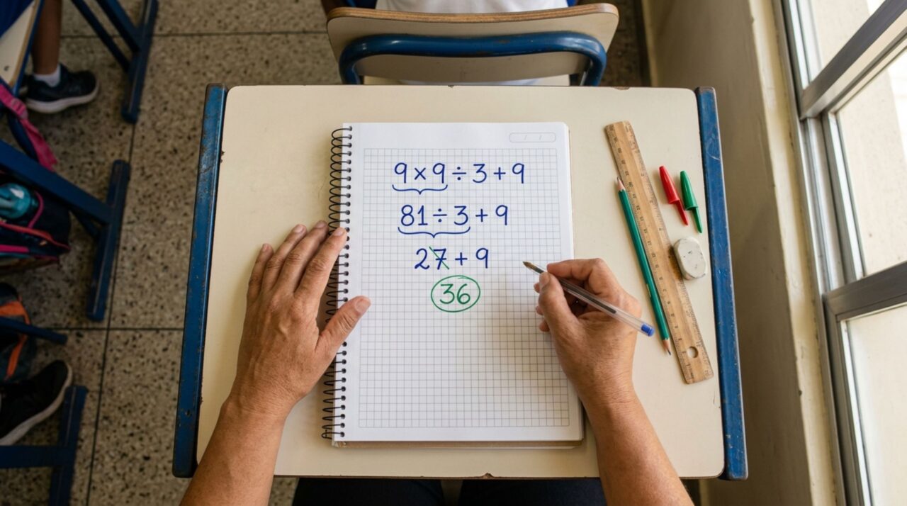 Sem usar calculadora, resolva a equação 9 × 9 ÷ 3 + 9 e veja se você ainda domina as regras
