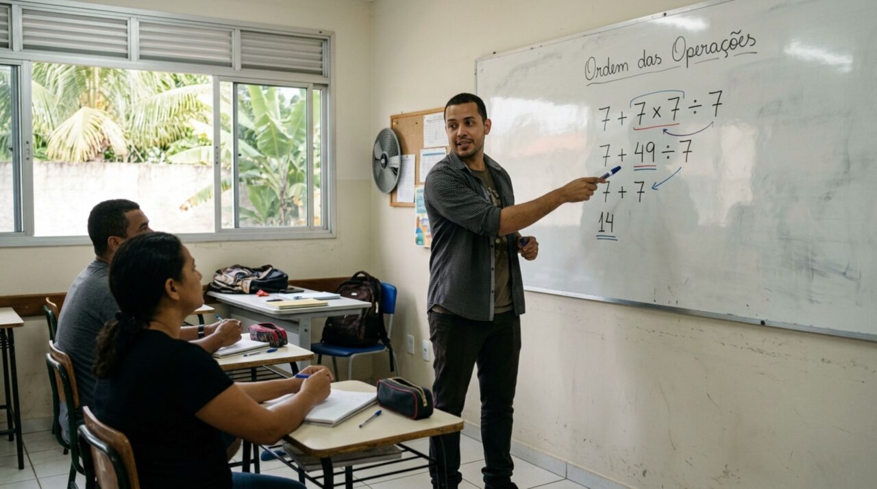 Parece uma conta básica, mas até adultos erram: resolva 7 + 7 × 7 ÷ 7