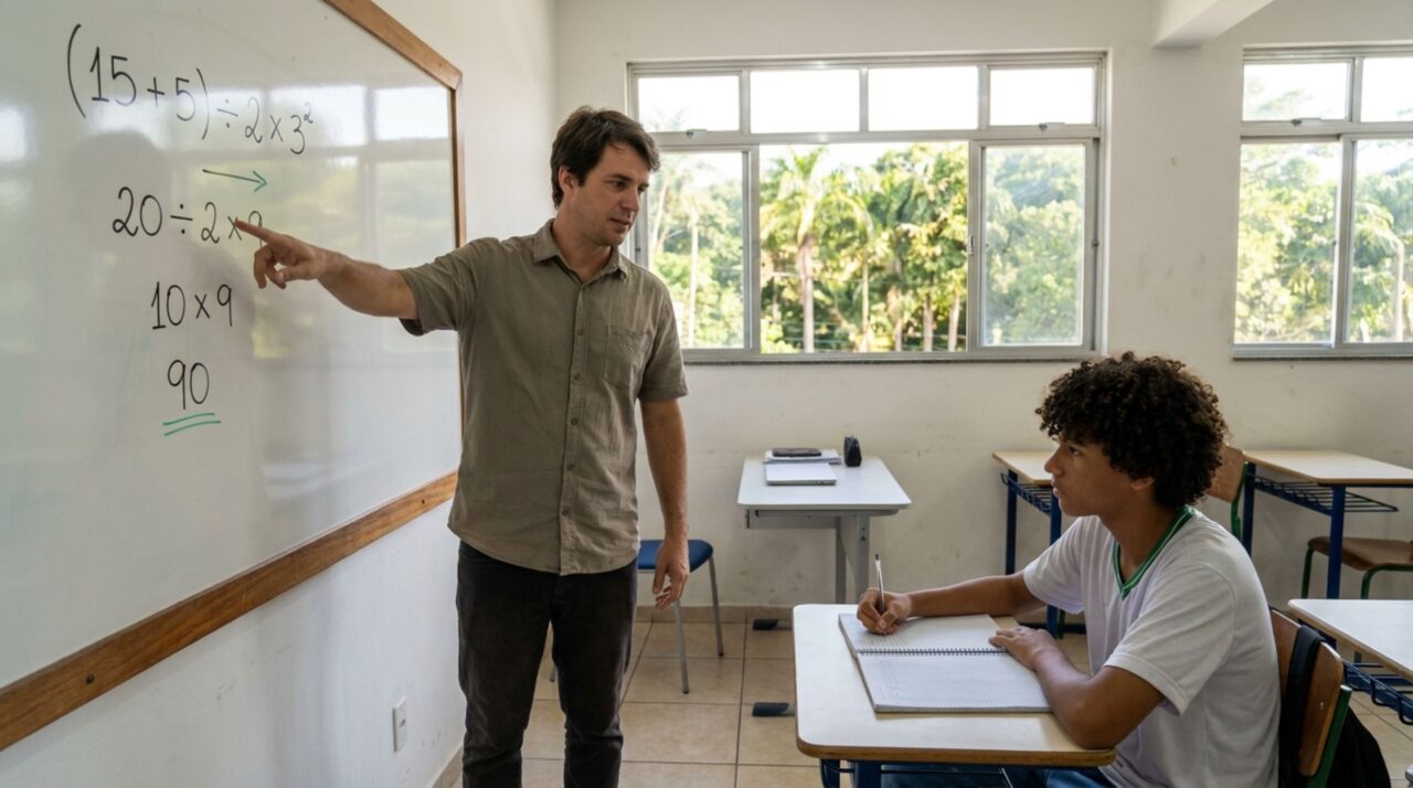 Apenas 3 das 10 pessoas que tentam resolver (15 + 5) ÷ 2 × 3² conseguem sem precisar de calculadora